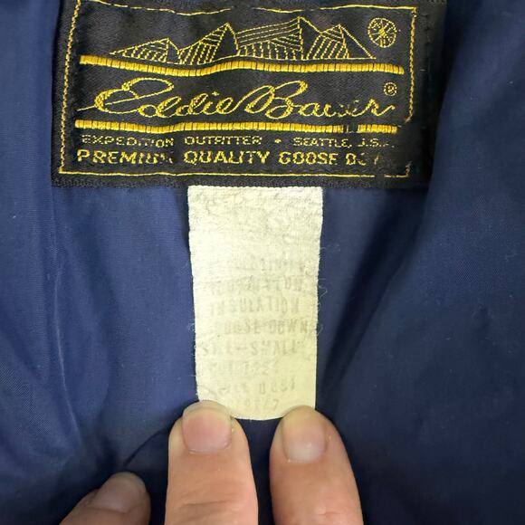 Rare Vintage Eddie Bauer Goose Down Hooded Puffer Coat 70s Navy Blue Size Small - Picture 6 of 7